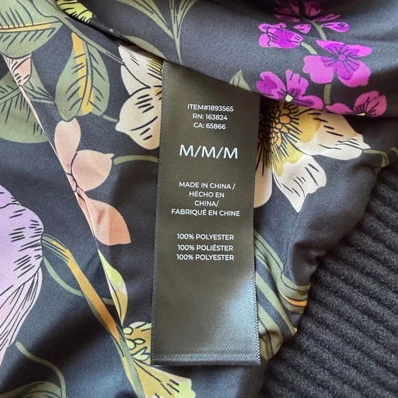 New Black Well Worn Bomber Jacket with Floral Lining - Women’s M - Picture 3 of 3